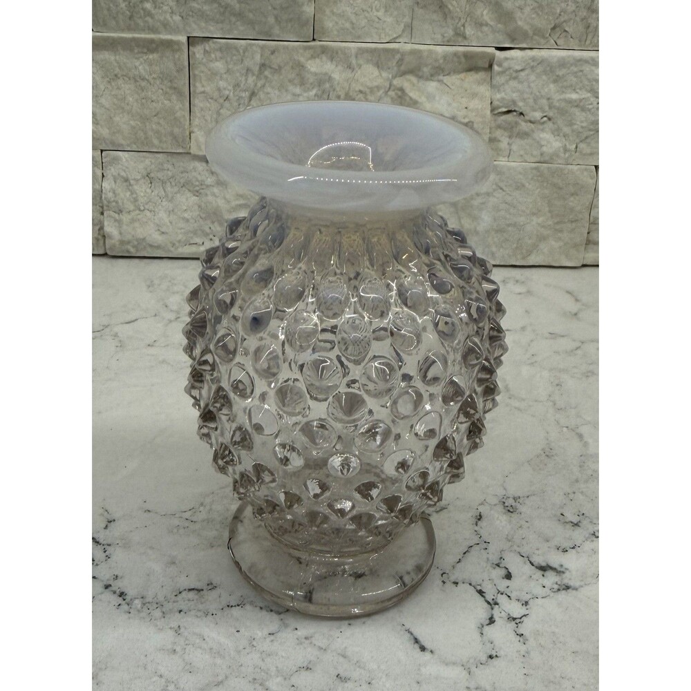 Vintage Mini Vase Hobnail Clear Opalescent Glass Flat Top 3 3/4" Tall
